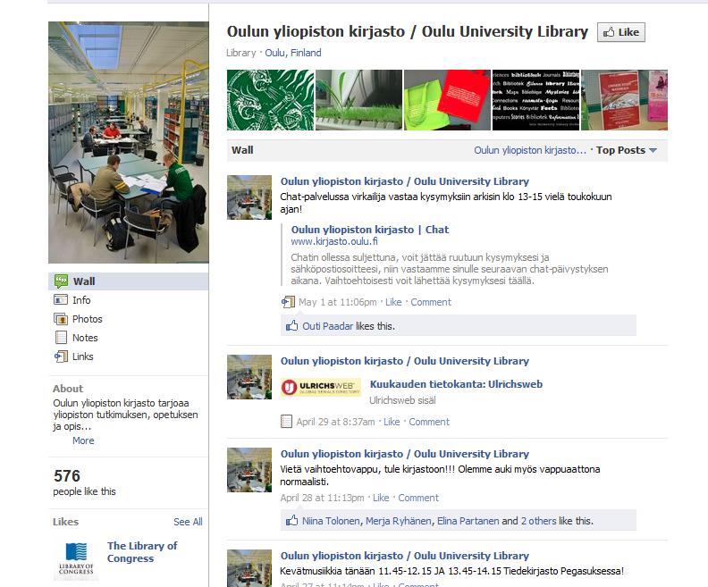 Oulun yliopiston kirjaston Facebook-sivut.